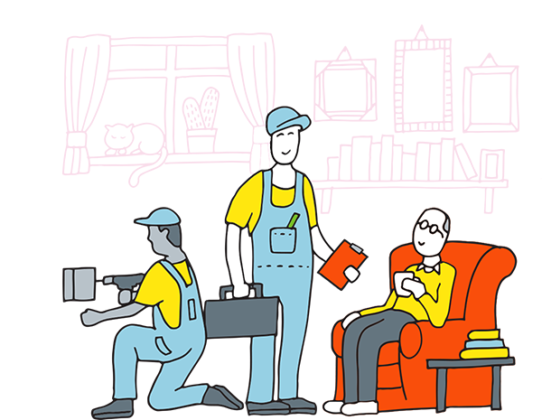 Workers in customers home making it safe graphic 